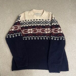 Abercrombie & Fitch Cream and Black Crewneck Sweater with Fair Isle Design